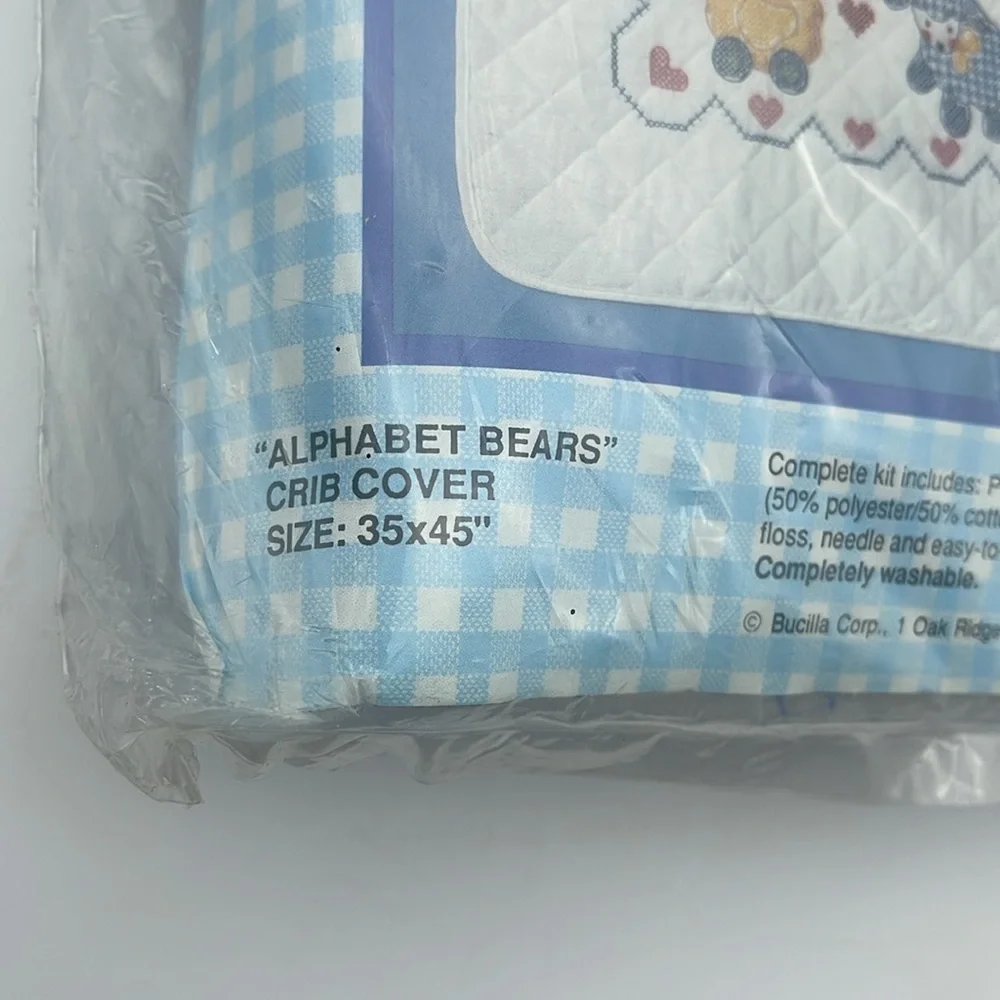 Bucilla Baby Stamped Cross Stitch Kit Alphabet Bears Crib Cover Quilt Blanket